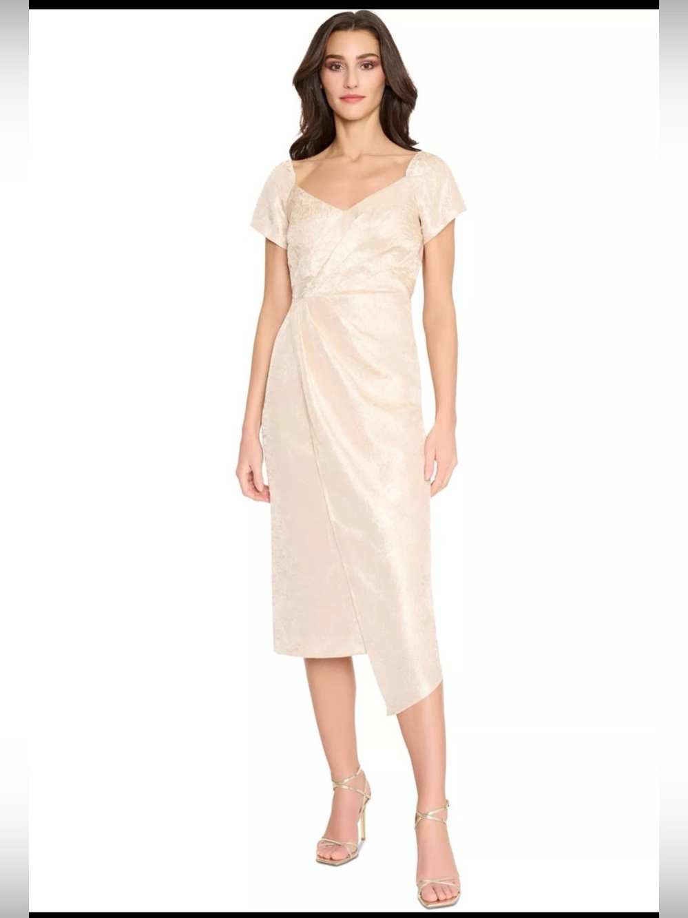 Tahari Sweetheart-Neck Asymmetric-Hem Champagne Midi Dress, SZ. 12